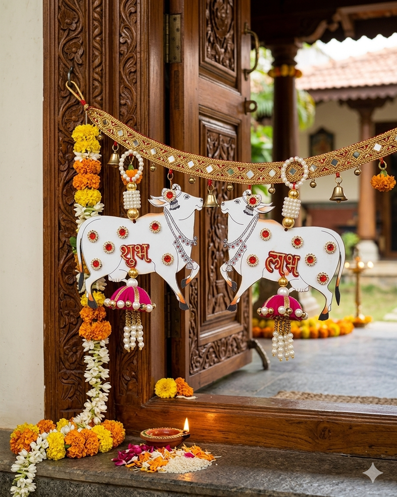 cow shubh labh mdf hanging handmade home decor (pack of 2) 