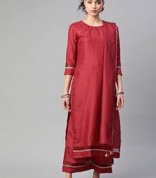 Women Maroon Solid Kurta with Palazzos & Dupatta