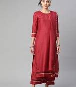 Women Maroon Solid Kurta with Palazzos & Dupatta