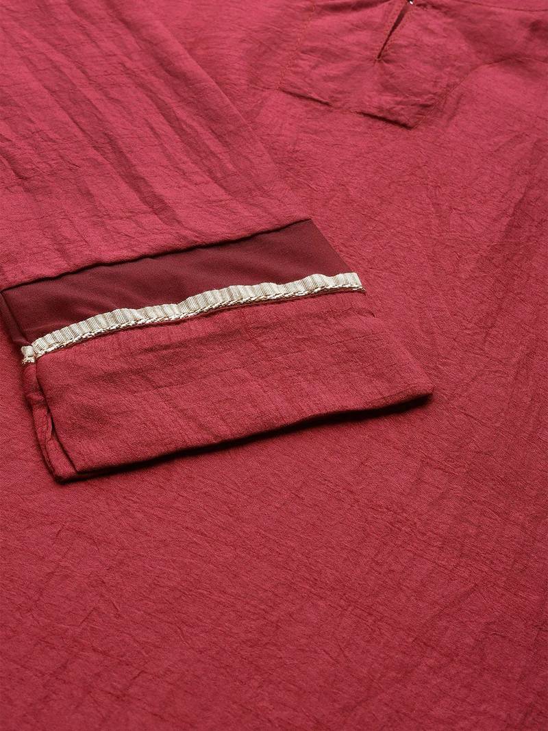 Women Maroon Solid Kurta with Palazzos & Dupatta