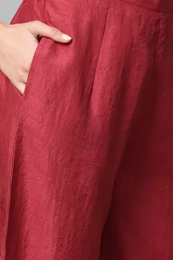 Women Maroon Solid Kurta with Palazzos & Dupatta