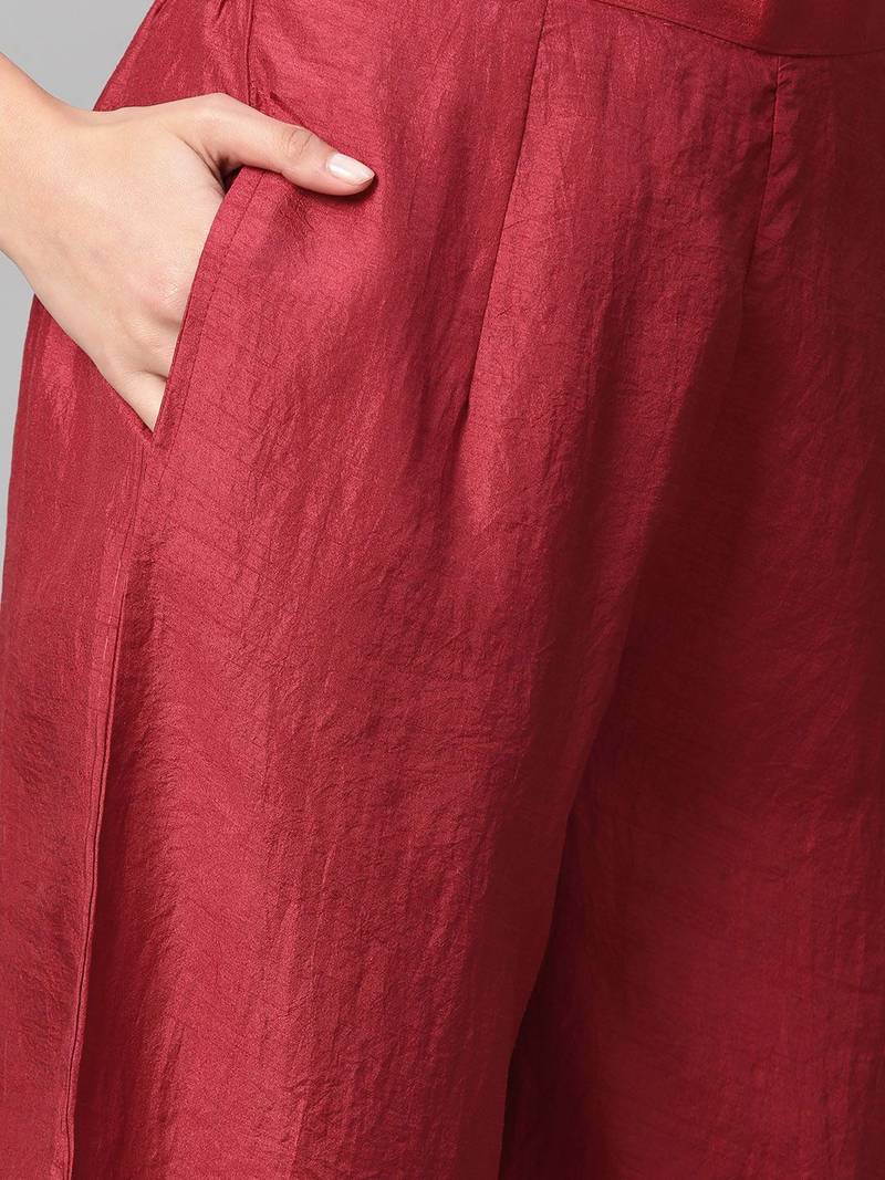 Women Maroon Solid Kurta with Palazzos & Dupatta