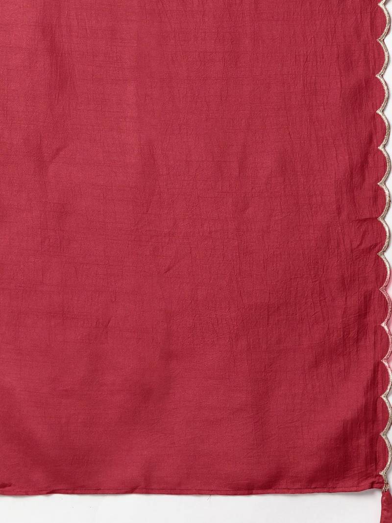 Women Maroon Solid Kurta with Palazzos & Dupatta