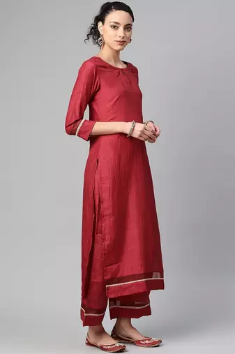 Women Maroon Solid Kurta with Palazzos & Dupatta