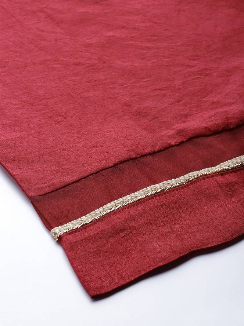 Women Maroon Solid Kurta with Palazzos & Dupatta
