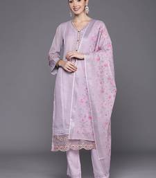 Floral Embroidered Regular Thread Work Linen Kurta with Trousers & Dupatta