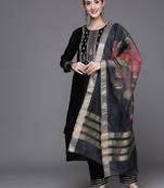 Women Ethnic Motifs Embroidered Liva Kurta with Trousers & Dupatta