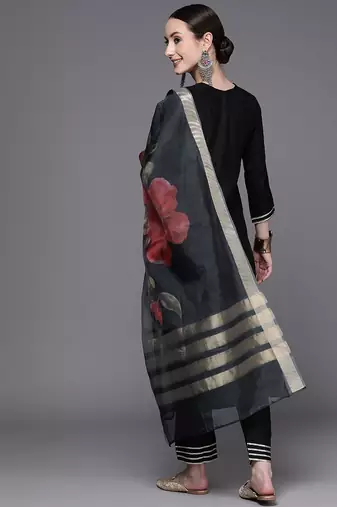 Women Ethnic Motifs Embroidered Liva Kurta with Trousers & Dupatta