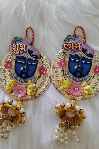 shubh labh shrinath ji door hanging decorative wall hanging home decor  (pack of 2)