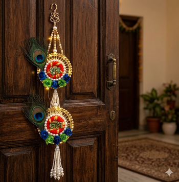 shubh labh peacock feather door hanging decorative wall handmade home decor (pack of 2) 3