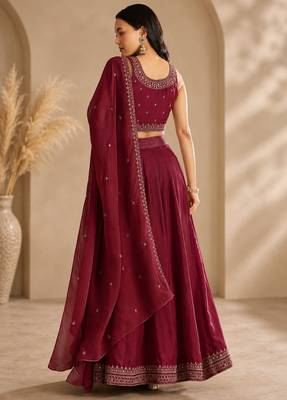 Maroon Embroidery Work Lehenga choli with dupatta. 2