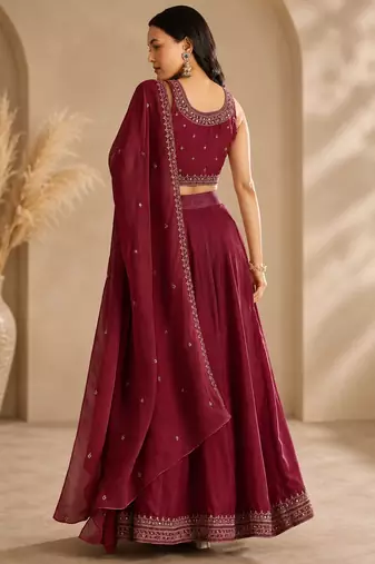 Maroon Embroidery Work Lehenga choli with dupatta.
