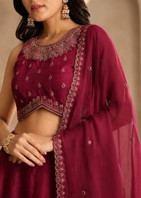 Maroon Embroidery Work Lehenga choli with dupatta. 3