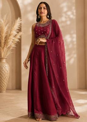 Maroon Embroidery Work Lehenga choli with dupatta. 4