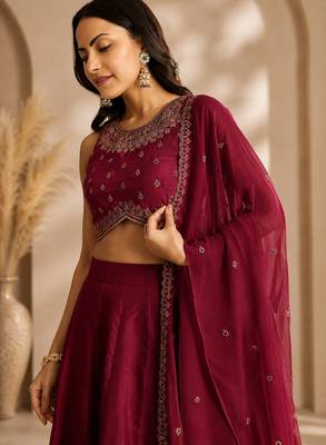 Maroon Embroidery Work Lehenga choli with dupatta. 5