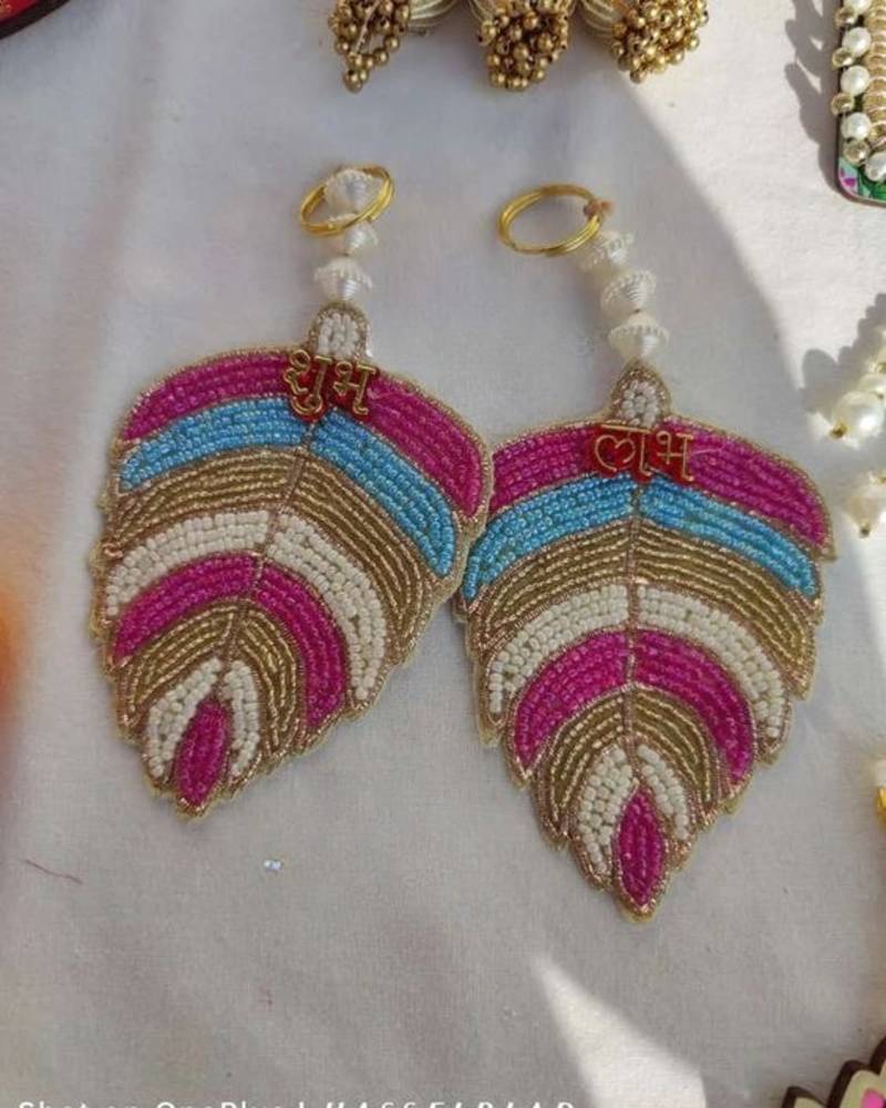shubh labh leaf patch door hanging handmade beaded wall hanging home decor (pack of 2)