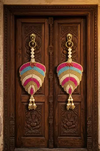 shubh labh leaf patch door hanging handmade beaded wall hanging home decor (pack of 2)