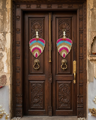 shubh labh leaf patch door hanging handmade beaded wall hanging home decor (pack of 2) 5
