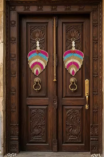 shubh labh leaf patch door hanging handmade beaded wall hanging home decor (pack of 2)