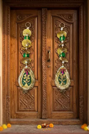 shubh labh patch door hanging handmade embroidered wall hanging home decor (pack of 2)