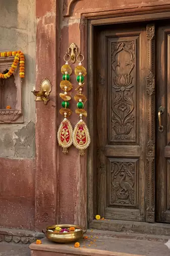 shubh labh patch door hanging handmade embroidered wall hanging home decor (pack of 2)