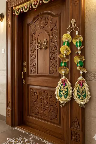 shubh labh patch door hanging handmade embroidered wall hanging home decor (pack of 2)