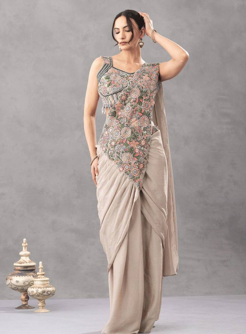 Floral embroidery saree