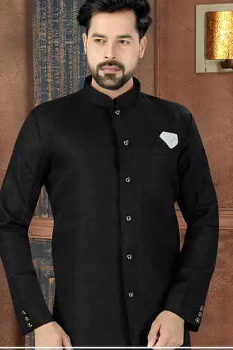 black classic nawabi indowestern sherwani set  & fancy botton