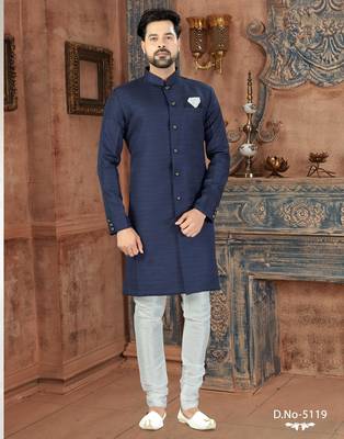 blue classic nawabi indowestern sherwani set  & fancy botton 1