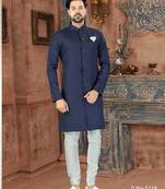 blue classic nawabi indowestern sherwani set  & fancy botton