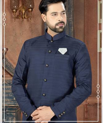 blue classic nawabi indowestern sherwani set  & fancy botton 2