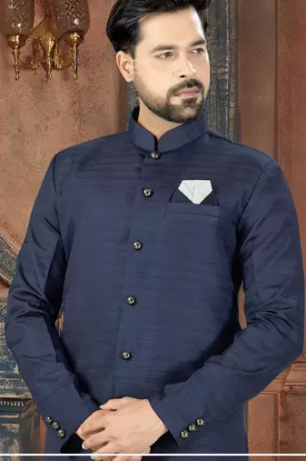 blue classic nawabi indowestern sherwani set  & fancy botton