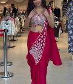 Royal fuchsia embroidered saree with peacock motif blouse