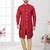 Red embroidered indo-western sherwani set with thread, stone & fancy button work.