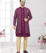 Vine embroidered indo-western sherwani set with thread, stone & fancy button work.
