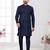 Nevy blue embroidered indo-western sherwani set with thread, stone & fancy button work.