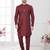 Maroon embroidered jacket attached indo-western sherwani set with thread, stone & fancy button work.