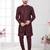 Coffee embroidered jacket attached indo-western sherwani set with thread, stone & fancy button work.
