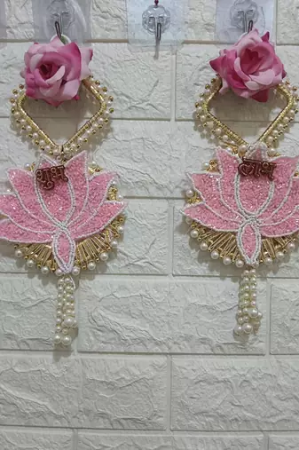 shubh labh pink lotus patch door hanging handmade beads wall hanging home decor (pack of 2)