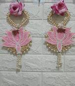shubh labh pink lotus patch door hanging handmade beads wall hanging home decor (pack of 2)