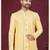 Yellow embroidered jacket attached indo-western sherwani set with thread, stone & fancy button work.