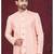 Peach embroidered jacket attached indo-western sherwani set with thread, stone & fancy button work.