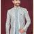 Grey gold  embroidered jacket attached indo-western sherwani set with thread, stone & fancy button work.