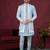 Blue off white embroidered jacket attached indo-western sherwani set with thread, stone & fancy button work.