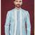 Blue off white embroidered jacket attached indo-western sherwani set with thread, stone & fancy button work.