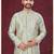 Green off white embroidered jacket attached indo-western sherwani set with thread, stone & fancy button work.