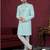 Mint green embroidered jacket attached indo-western sherwani set with thread, stone & fancy button work.