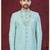 Mint green embroidered jacket attached indo-western sherwani set with thread, stone & fancy button work.