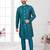 Green embroidered jacket attached indo-western sherwani set with thread, stone & fancy button work.