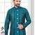 Green embroidered jacket attached indo-western sherwani set with thread, stone & fancy button work.
